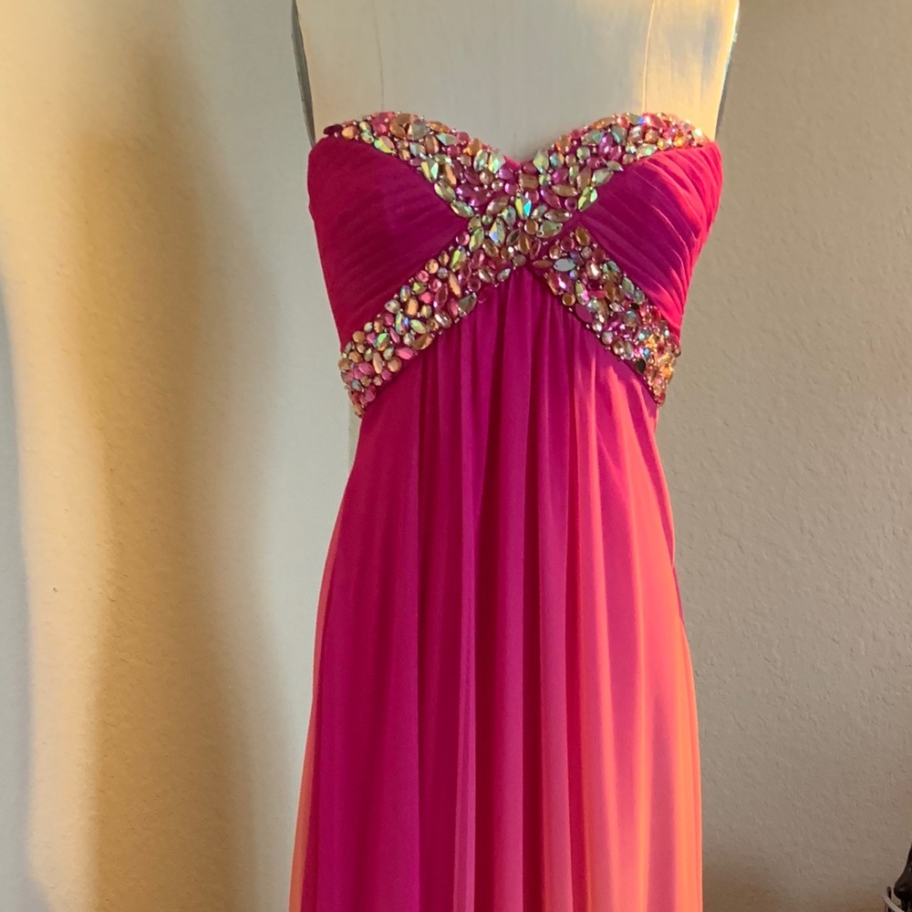 Full Length Magenta Coral Prom Dress